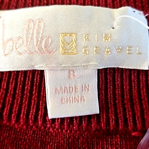 NWOT Belle by Kim Gravel Burgundy Embroidered Floral Bell Sleeve Sweater Size 8 - Picture 5 of 8
